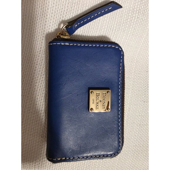 Dooney & Bourke Blue Leather Zip Card Case Small Wallet - Picture 1 of 4